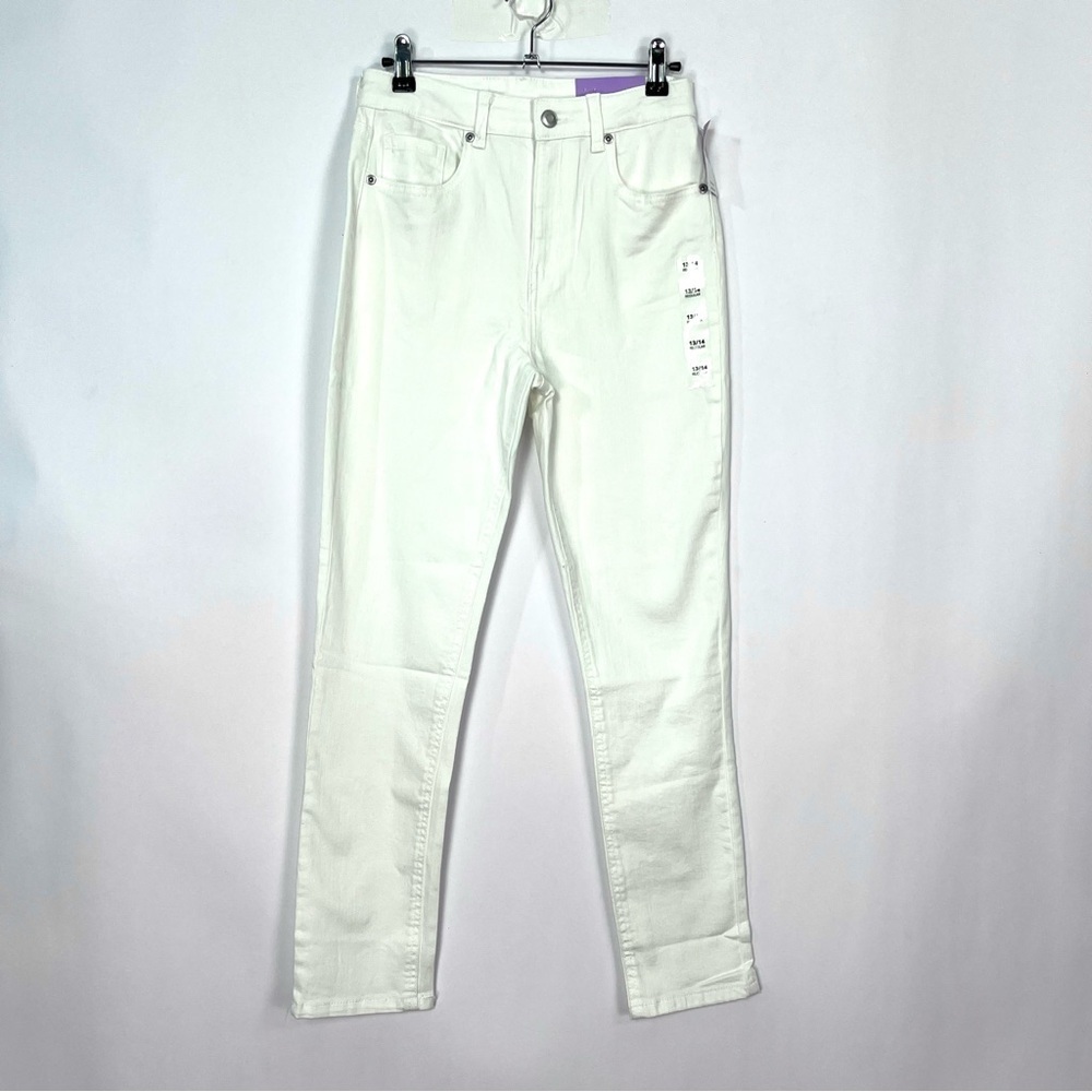 Girls Skinny High Rise Jegging Pants Jeans White Purple Back Stitching Sz 13/14